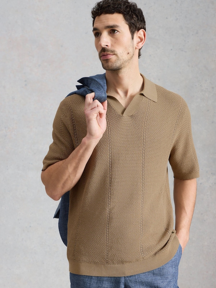 White Stuff Brown Thame Texture Knitted Polo Shirt - Image 1 of 6 White Stuff Brown Thame Texture Knitted Polo Shirt - Image 1 of 6