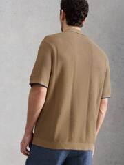 White Stuff Brown Thame Texture Knitted Polo Shirt - Image 3 of 6