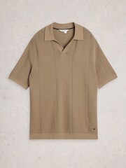 White Stuff Brown Thame Texture Knitted Polo Shirt - Image 5 of 6