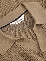 White Stuff Brown Thame Texture Knitted Polo Shirt - Image 6 of 6