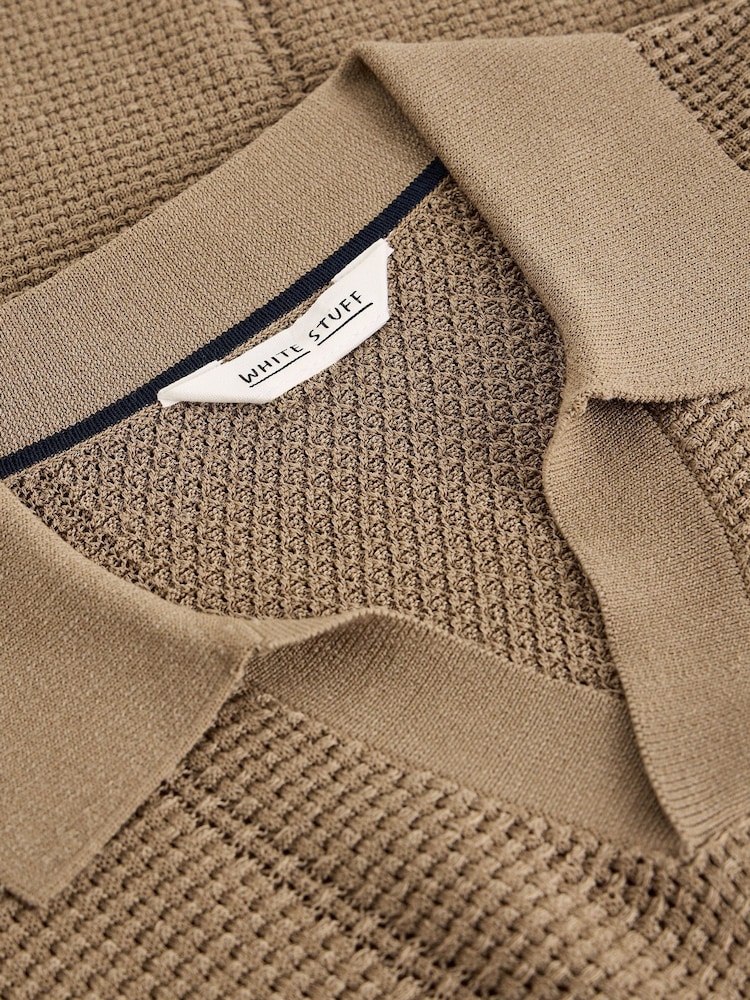 White Stuff Brown Thame Texture Knitted Polo Shirt - Image 6 of 6 White Stuff Brown Thame Texture Knitted Polo Shirt - Image 6 of 6