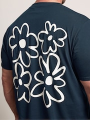 BadRhino Big & Tall Blue Longline Flower T-Shirt - Image 4 of 7