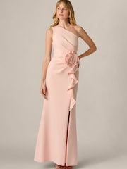 Adrianna Papell Pink Petite Scuba Rosette Long Gown - Image 1 of 5