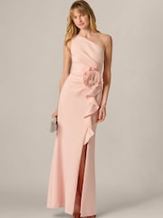 Adrianna Papell Pink Petite Scuba Rosette Long Gown - Image 3 of 5