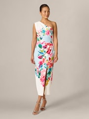 Adrianna Papell Blue Petite One Shoulder Border Gown - Image 1 of 6