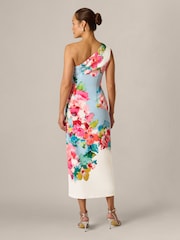 Adrianna Papell Blue Petite One Shoulder Border Gown - Image 2 of 6