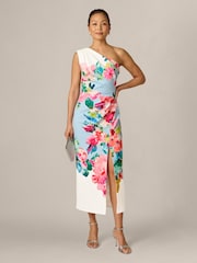 Adrianna Papell Blue Petite One Shoulder Border Gown - Image 3 of 6