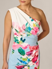 Adrianna Papell Blue Petite One Shoulder Border Gown - Image 4 of 6