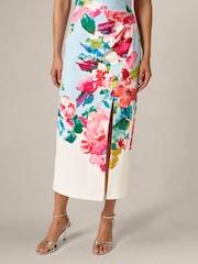 Adrianna Papell Blue Petite One Shoulder Border Gown - Image 5 of 6