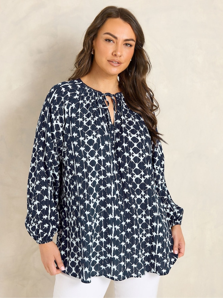 Evans Blue All Over Print Metallic Boho Top - Image 1 of 5 Evans Blue All Over Print Metallic Boho Top - Image 1 of 5