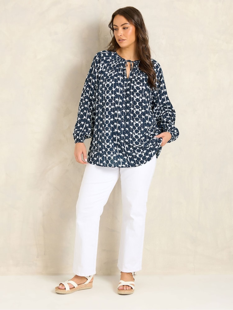 Evans Blue All Over Print Metallic Boho Top - Image 2 of 5 Evans Blue All Over Print Metallic Boho Top - Image 2 of 5