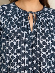 Evans Blue All Over Print Metallic Boho Top - Image 4 of 5