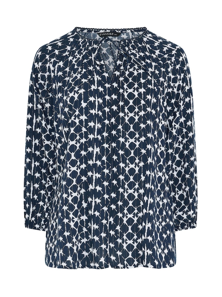 Evans Blue All Over Print Metallic Boho Top - Image 5 of 5 Evans Blue All Over Print Metallic Boho Top - Image 5 of 5