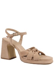 Jones Bootmaker Sand Suede Gloriana Block Heel Leather Buckled Sandals - Image 2 of 6