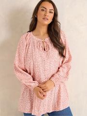 Evans Pink Long Sleeve Pintuck Lace Top - Image 1 of 5