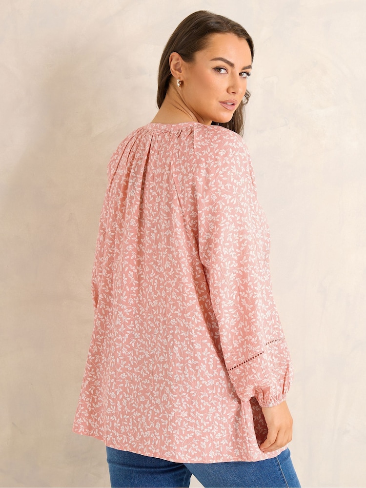 Evans Pink Long Sleeve Pintuck Lace Top - Image 2 of 5