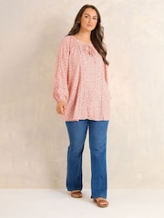 Evans Pink Long Sleeve Pintuck Lace Top - Image 3 of 5