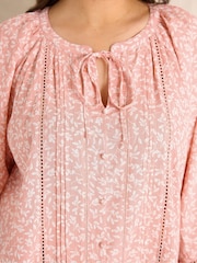 Evans Pink Long Sleeve Pintuck Lace Top - Image 4 of 5