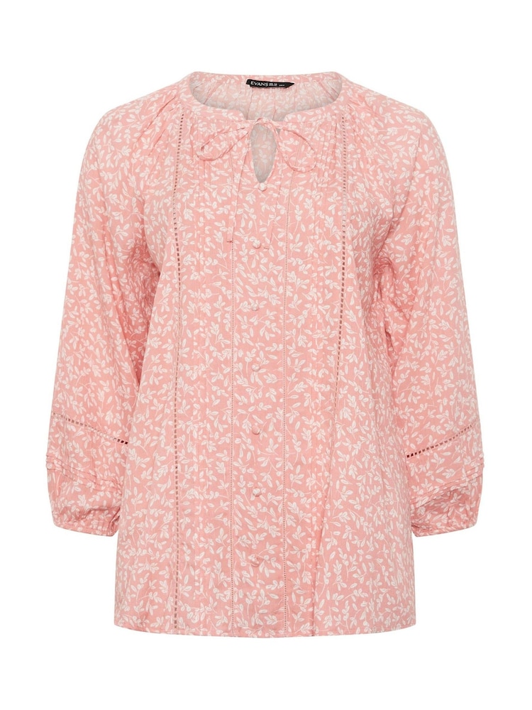 Evans Pink Long Sleeve Pintuck Lace Top - Image 5 of 5