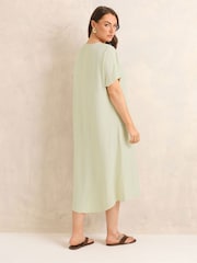 Evans Natural Pleated Front Knee Length Dress - Image 2 of 5