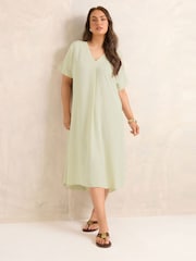 Evans Natural Pleated Front Knee Length Dress - Image 3 of 5