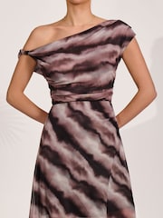 Jolie Moi Black Abstract Mesh Asymmetrical Off-Shoulder Maxi Dress - Image 3 of 6