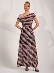 Jolie Moi Black Abstract Mesh Asymmetrical Off-Shoulder Maxi Dress - Image 5 of 6