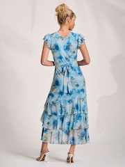 Jolie Moi Blue Mesh Ruffle Detail Maxi Dress - Image 2 of 6