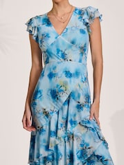 Jolie Moi Blue Mesh Ruffle Detail Maxi Dress - Image 3 of 6