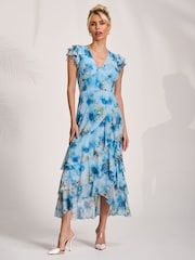 Jolie Moi Blue Mesh Ruffle Detail Maxi Dress - Image 4 of 6