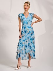 Jolie Moi Blue Mesh Ruffle Detail Maxi Dress - Image 6 of 6