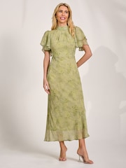 Jolie Moi Green High Neck Angel Sleeve Chiffon Maxi Dress - Image 1 of 6