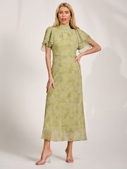 Jolie Moi Green High Neck Angel Sleeve Chiffon Maxi Dress - Image 5 of 6