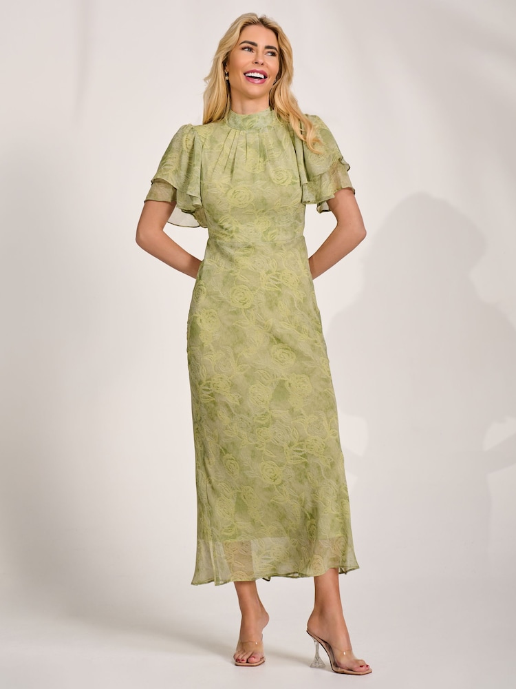 Jolie Moi Green High Neck Angel Sleeve Chiffon Maxi Dress - Image 6 of 6