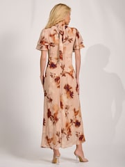 Jolie Moi Brown High Neck Angel Sleeve Chiffon Maxi Dress - Image 2 of 6