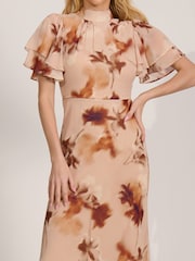 Jolie Moi Brown High Neck Angel Sleeve Chiffon Maxi Dress - Image 3 of 6
