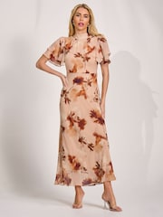 Jolie Moi Brown High Neck Angel Sleeve Chiffon Maxi Dress - Image 6 of 6