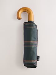 Green Check Wooden Handle Umbrella with UV Protection - Image 1 of 4