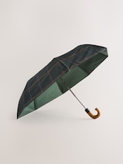 Green Check Wooden Handle Umbrella with UV Protection - Image 2 of 4