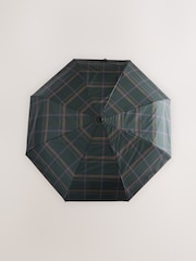 Green Check Wooden Handle Umbrella with UV Protection - Image 3 of 4
