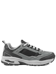 Pavers Grey Extra Wide Leather Memory Foam Lace Up Trainers - Image 1 of 5