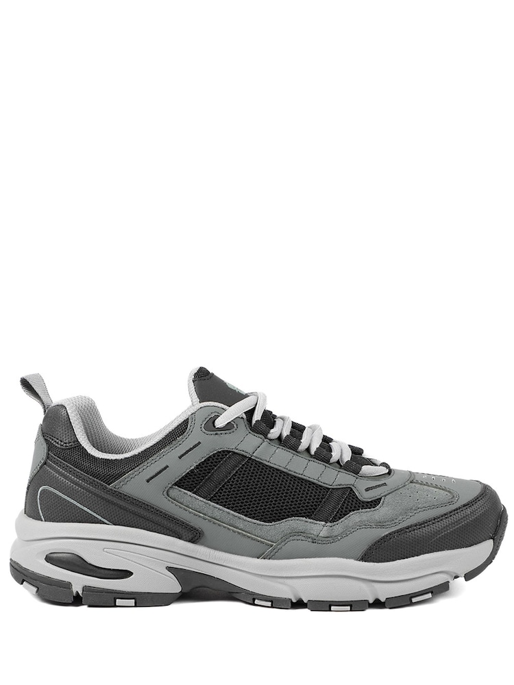 Pavers Grey Extra Wide Leather Memory Foam Lace Up Trainers - Image 1 of 5