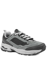 Pavers Grey Extra Wide Leather Memory Foam Lace Up Trainers - Image 2 of 5
