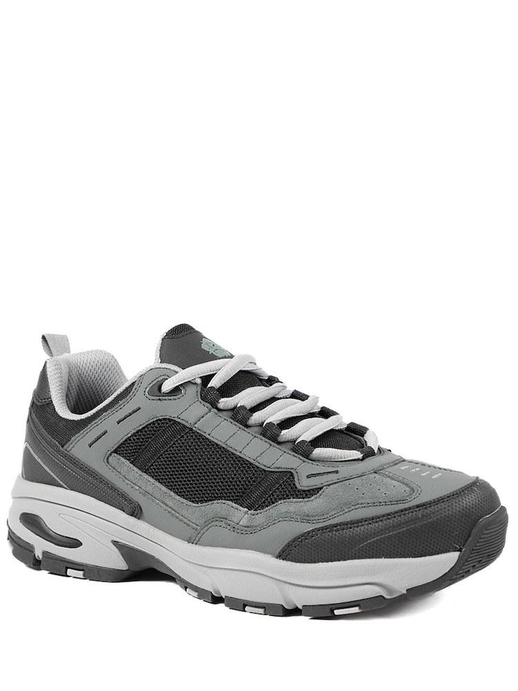 Pavers Grey Extra Wide Leather Memory Foam Lace Up Trainers - Image 2 of 5