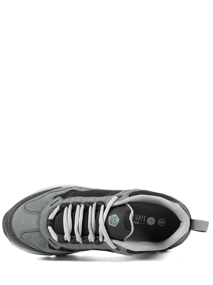Pavers Grey Extra Wide Leather Memory Foam Lace Up Trainers - Image 6 of 6