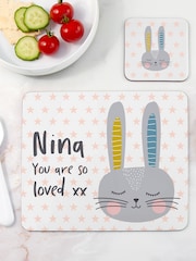 Personalised Easter Bunny Placemat and Coaster Set by Treat Republic - Image 1 of 3