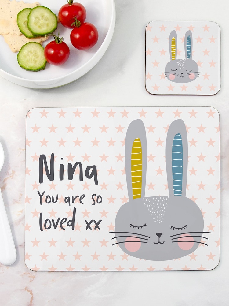 Personalised Easter Bunny Placemat and Coaster Set by Treat Republic - Image 1 of 3