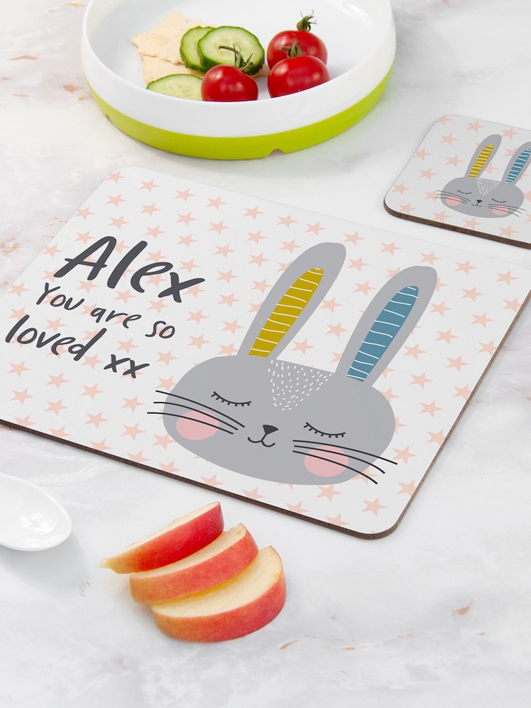 Personalised Easter Bunny Placemat and Coaster Set by Treat Republic - Image 2 of 3