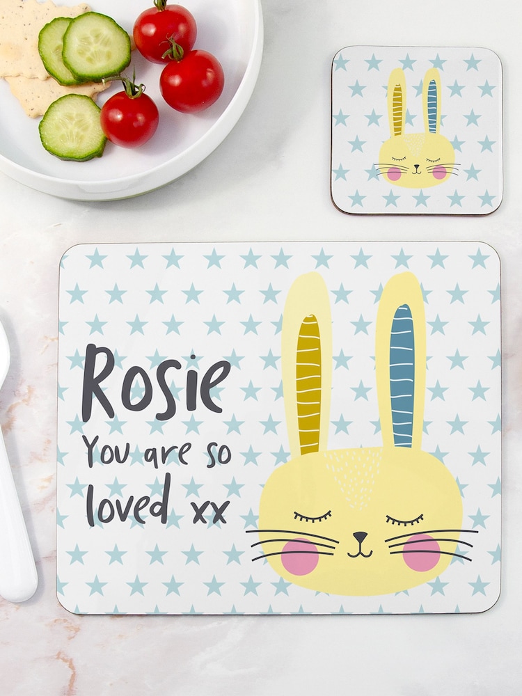 Personalised Easter Bunny Placemat and Coaster Set by Treat Republic - Image 1 of 3
