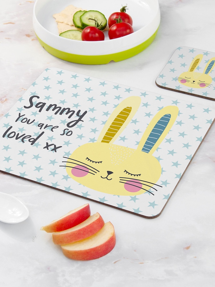 Personalised Easter Bunny Placemat and Coaster Set by Treat Republic - Image 2 of 3